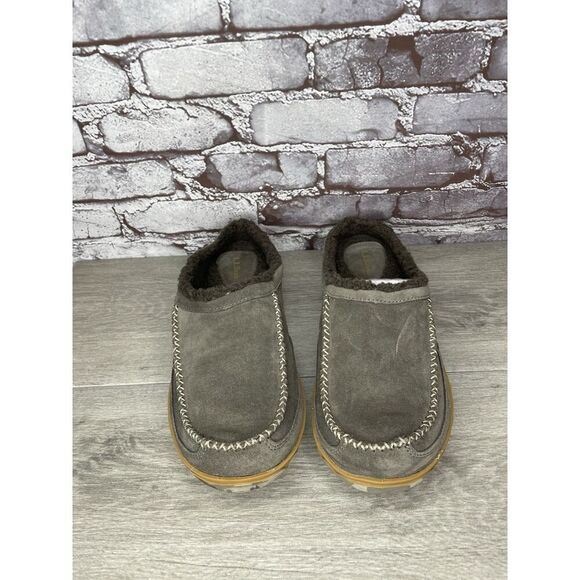 L.L. Bean Ash Gray Suede Fur Lined Mountain Moccasin Winter Slippers Men Sz 11M - Picture 14 of 16